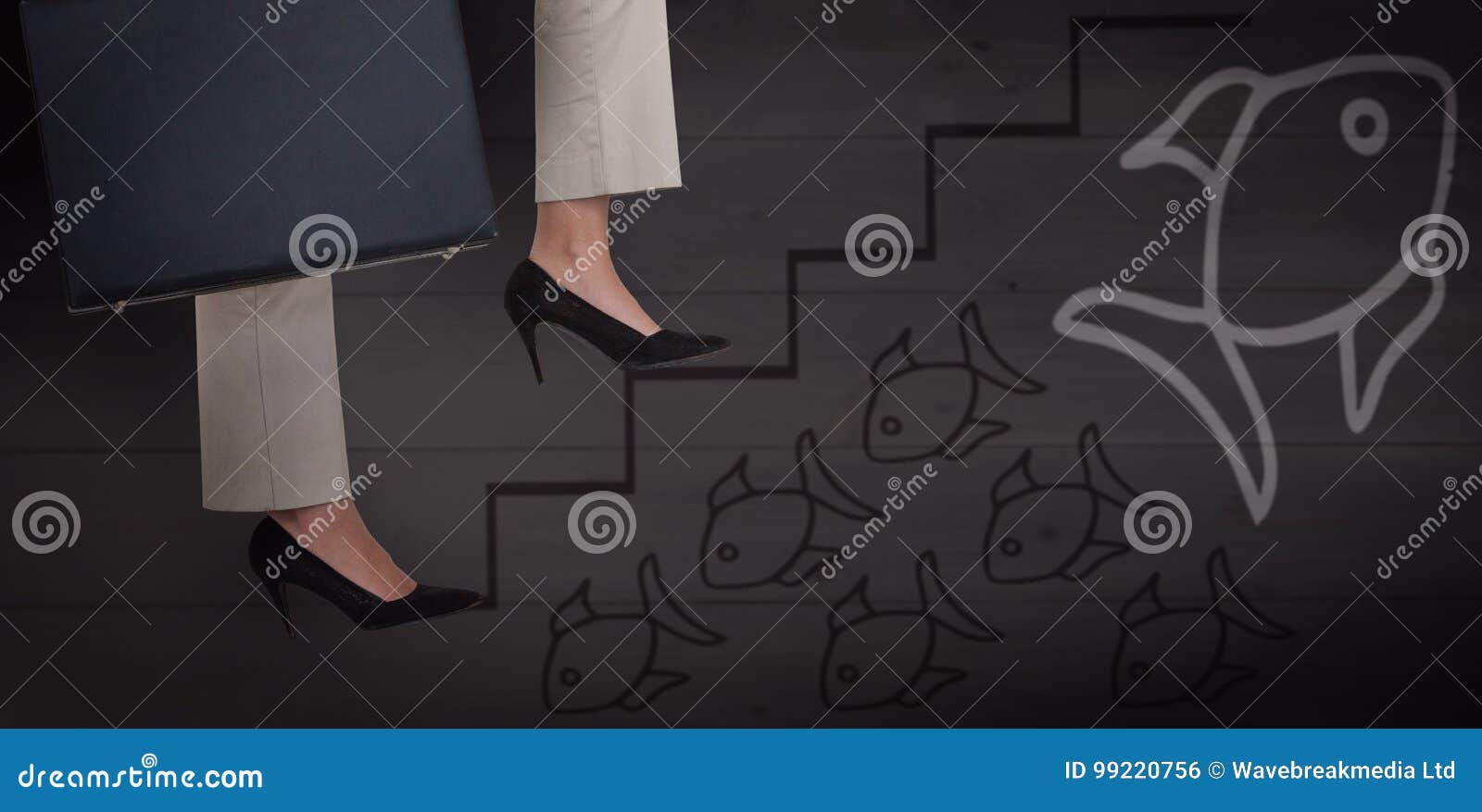 composite image of low section of businesswoman climbing steps with briefcase