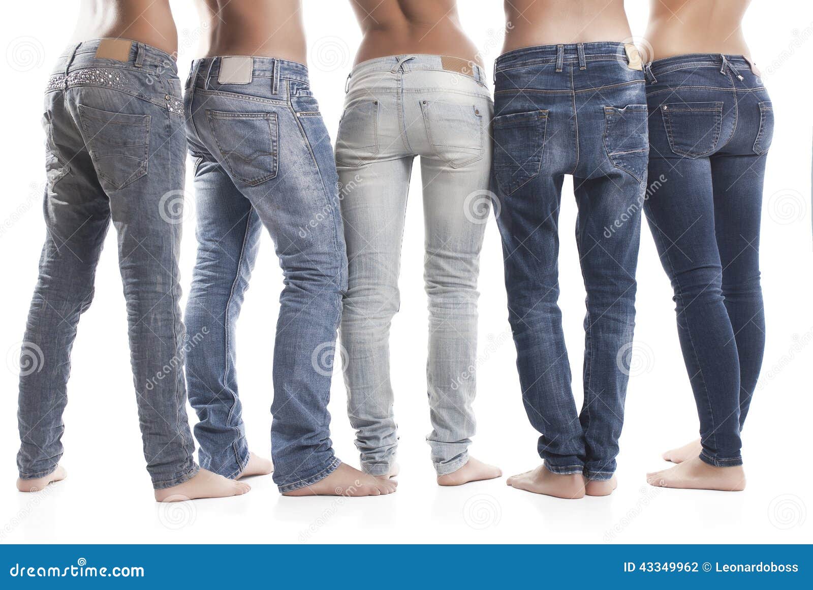 Low Section Of People Wearing Blue Jeans Stock Photo 