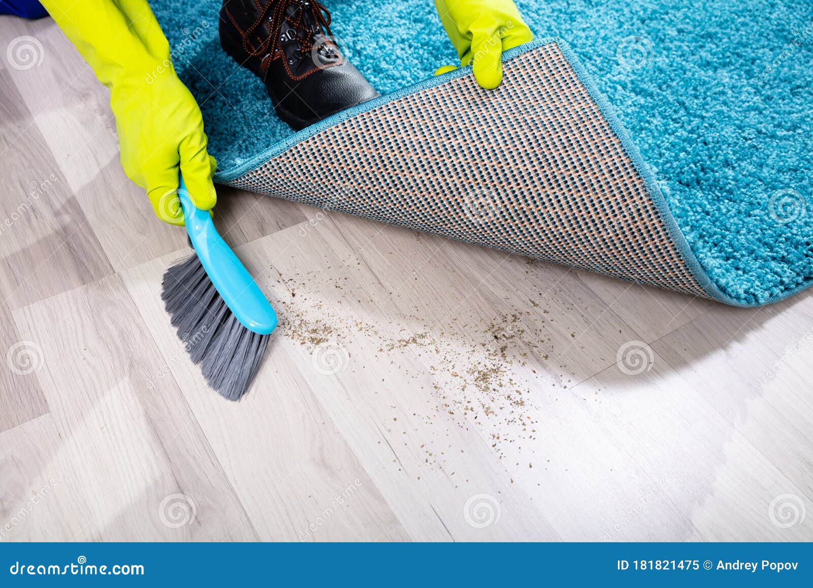 Janitor Sweeping Dirt Under the Carpet Stock Image Image of standing
