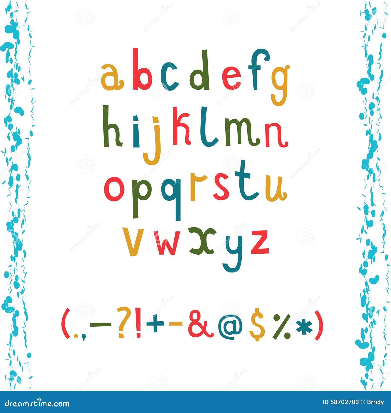 Lower Case Alphabet with Colorful Hand Drawn Stock Vector