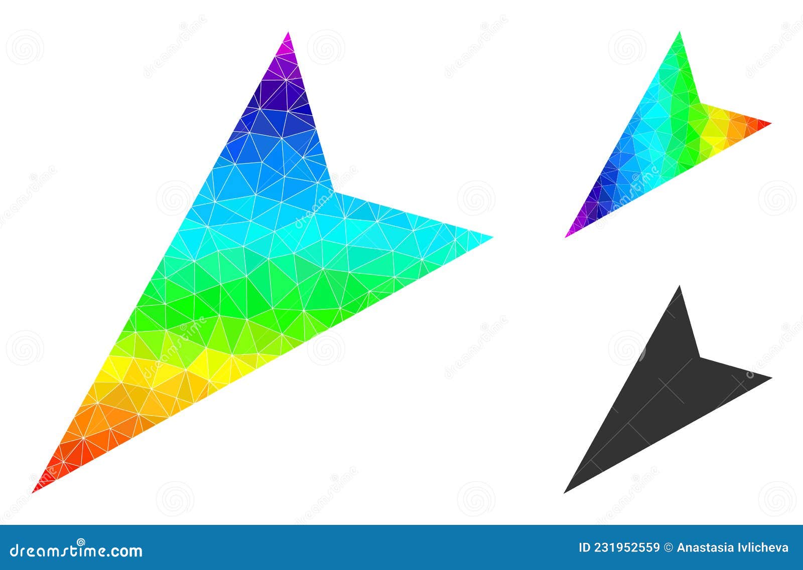  triangle filled arrowhead left-down icon with rainbow gradient