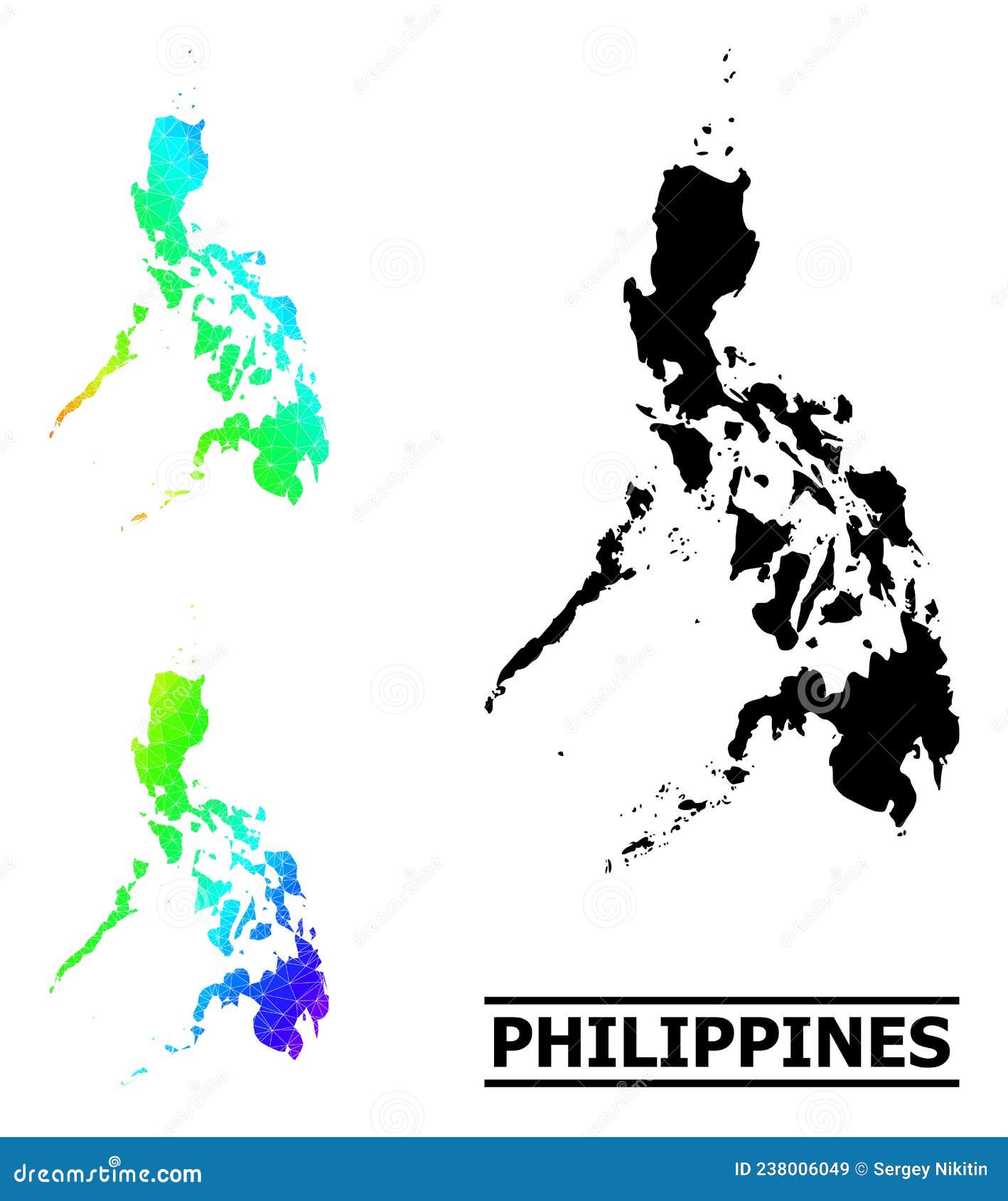 Lowpoly Rainbow Map of Philippines with Diagonal Gradient Stock Vector