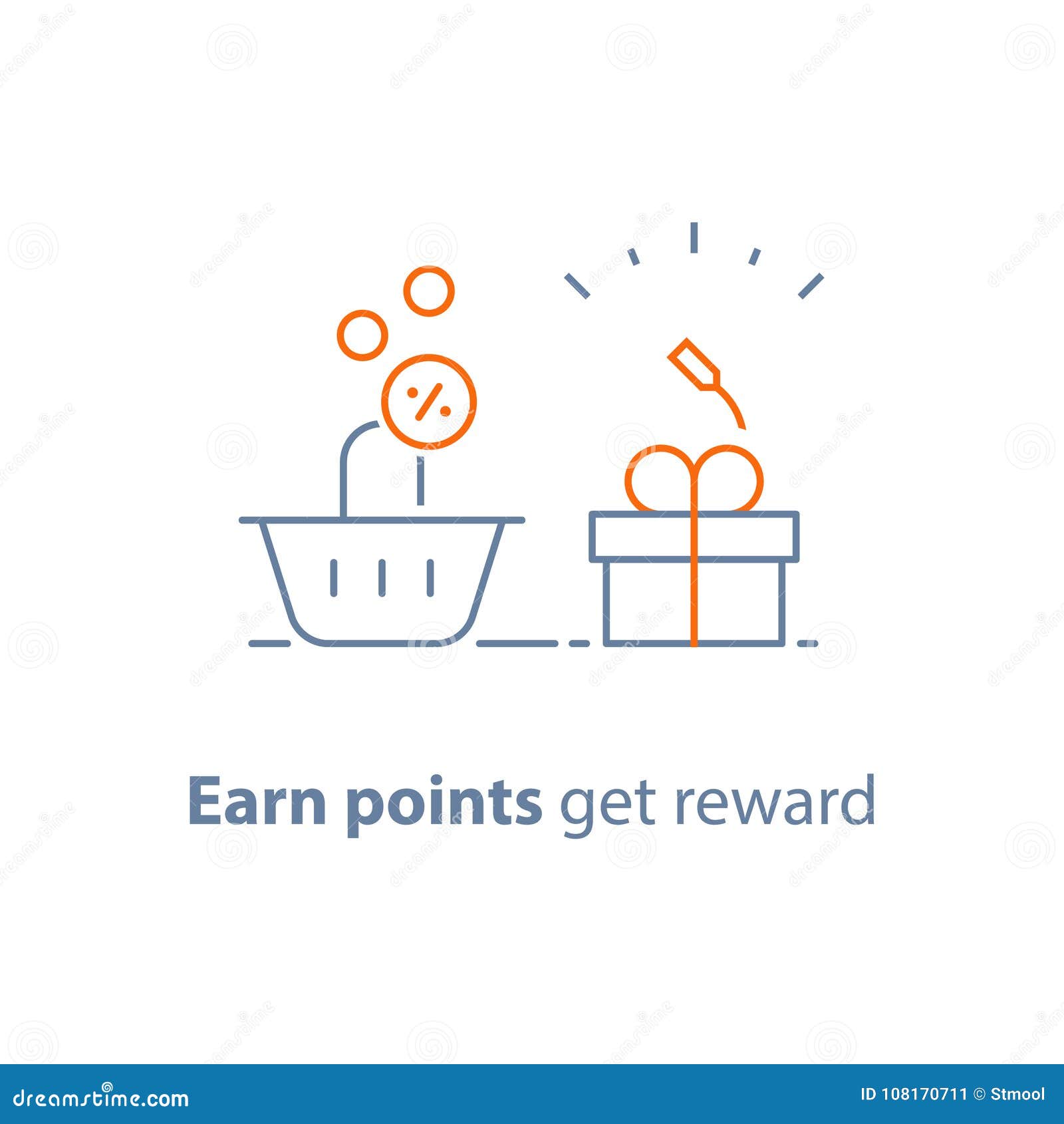loyalty program, earn points and get reward, marketing concept, small gift box and shopping basket