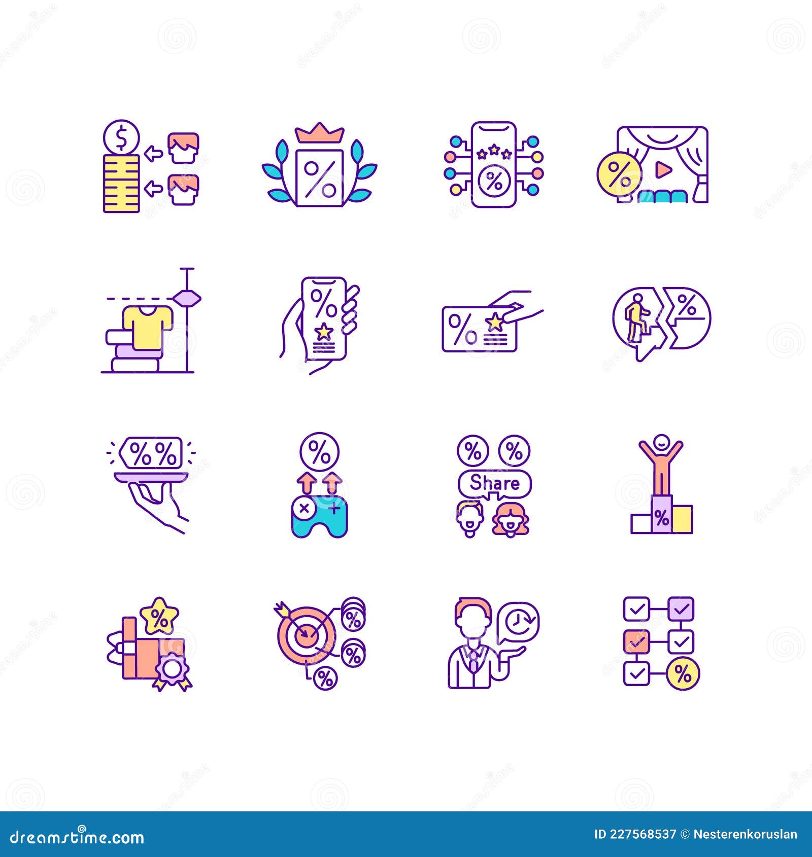 loyalty program related light and dark theme rgb color icons set