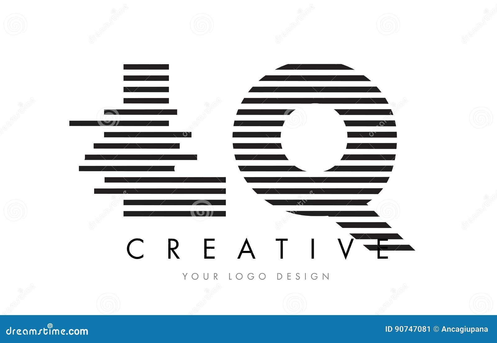 LQ L Q Zebra Letter Logo Design with Black and White Stripes Stock