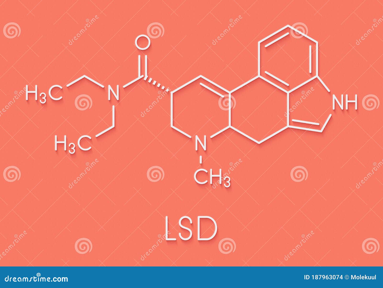 lsd lysergic acid diethylamide psychedelic drug molecule. skeletal formula.