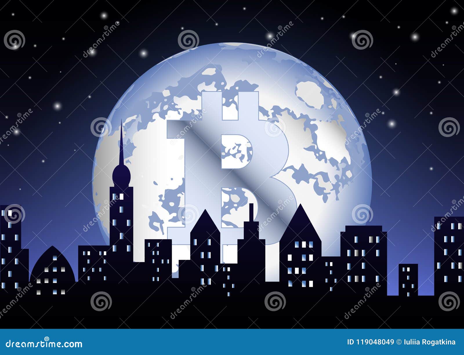 A Lua Cheia Da Criptomoeda Bitcoin Ilumina a Cidade Noturna Imagem de Stock  Editorial - Ilustração de dados, noite: 119048049
