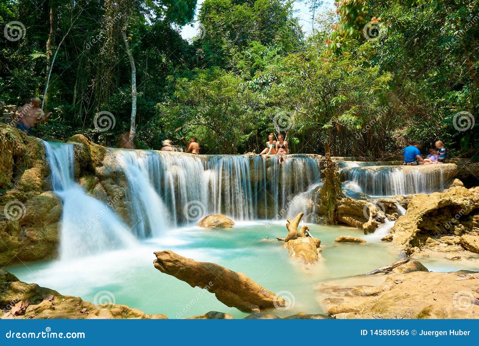 Luang Prabang. Laos. 04.20.2019. People Visit Kuangsi Waterfall ...