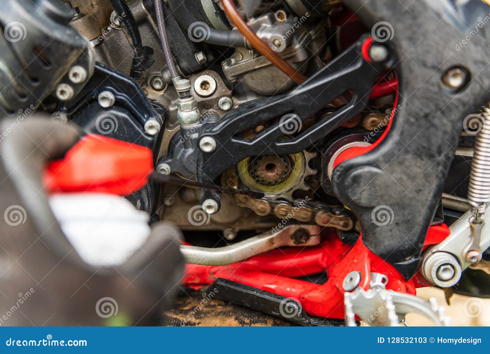 Lubricating Motorcycle Chain Stock Image Image of close, drive 128532103