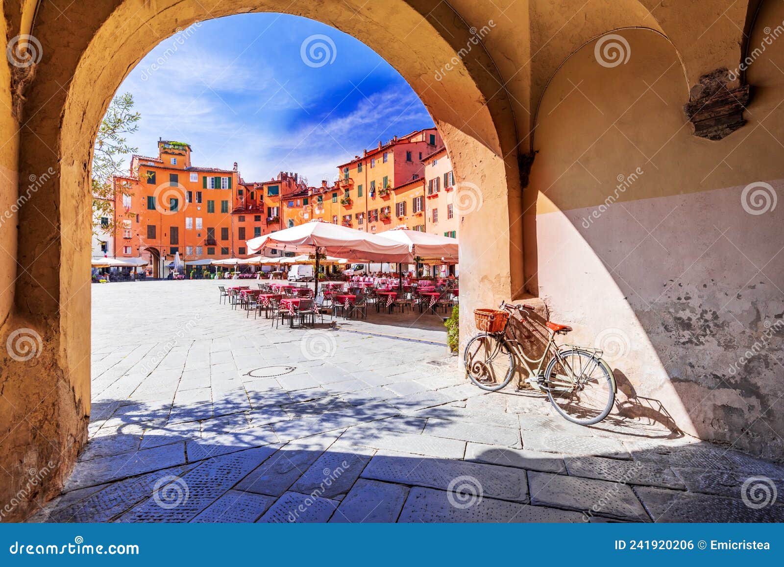 lucca, italy - piazza dell`anfiteatro, scenic sight of tuscany