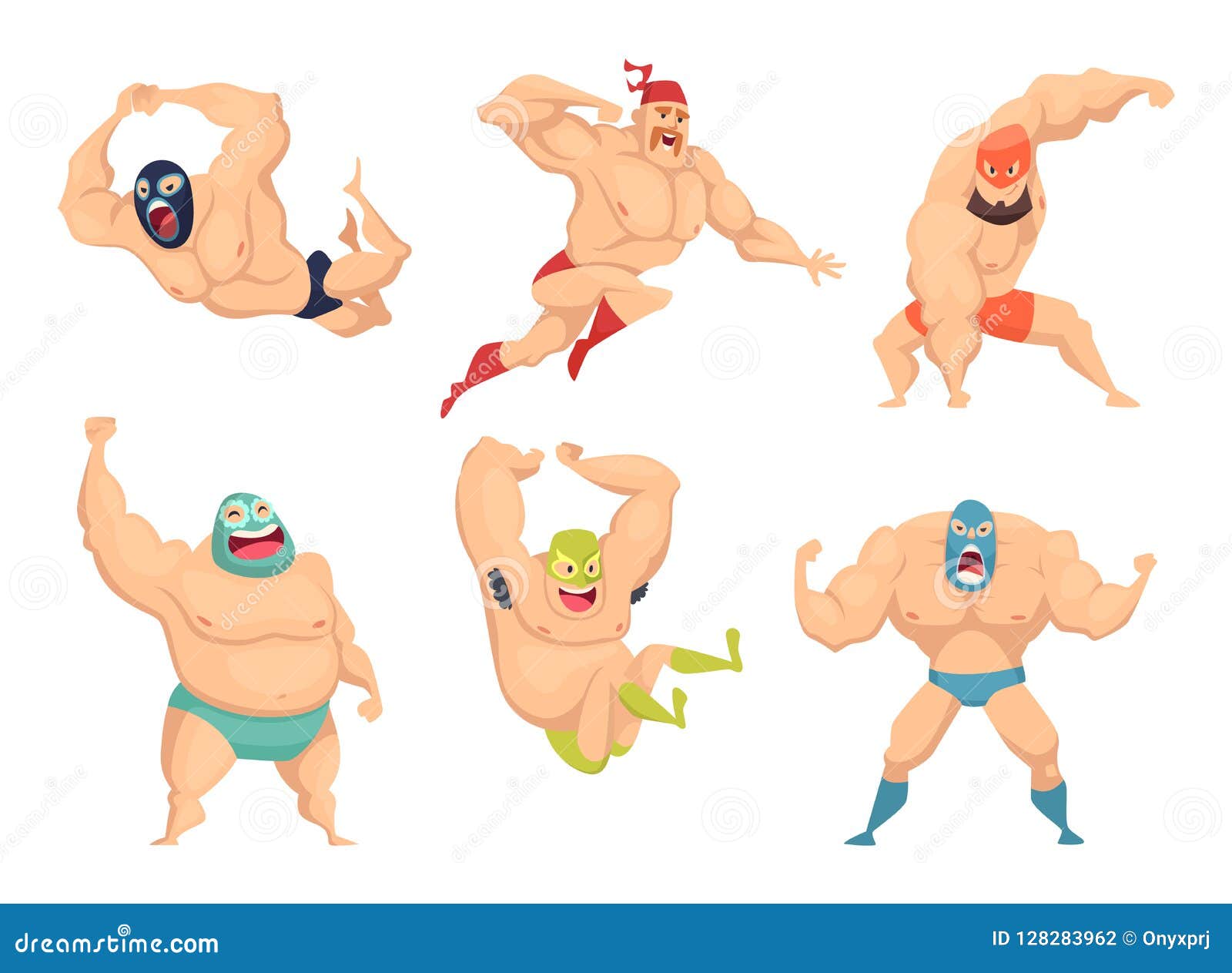 lucha libre characters. mexican wrestler fighters in mask macho libros  martial cartoon mascot