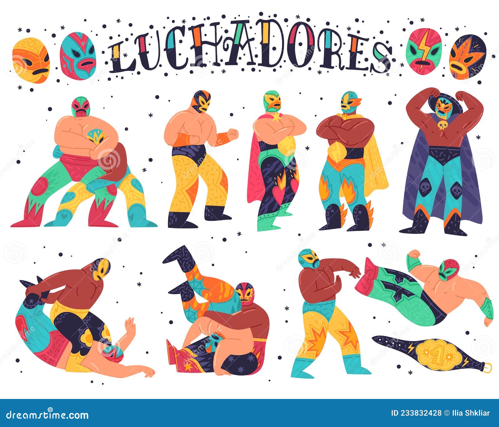 Luchadores Mexicanos. Conjunto De Vectores Ilustración del Vector -  Ilustración de batalla, mayo: 233832428