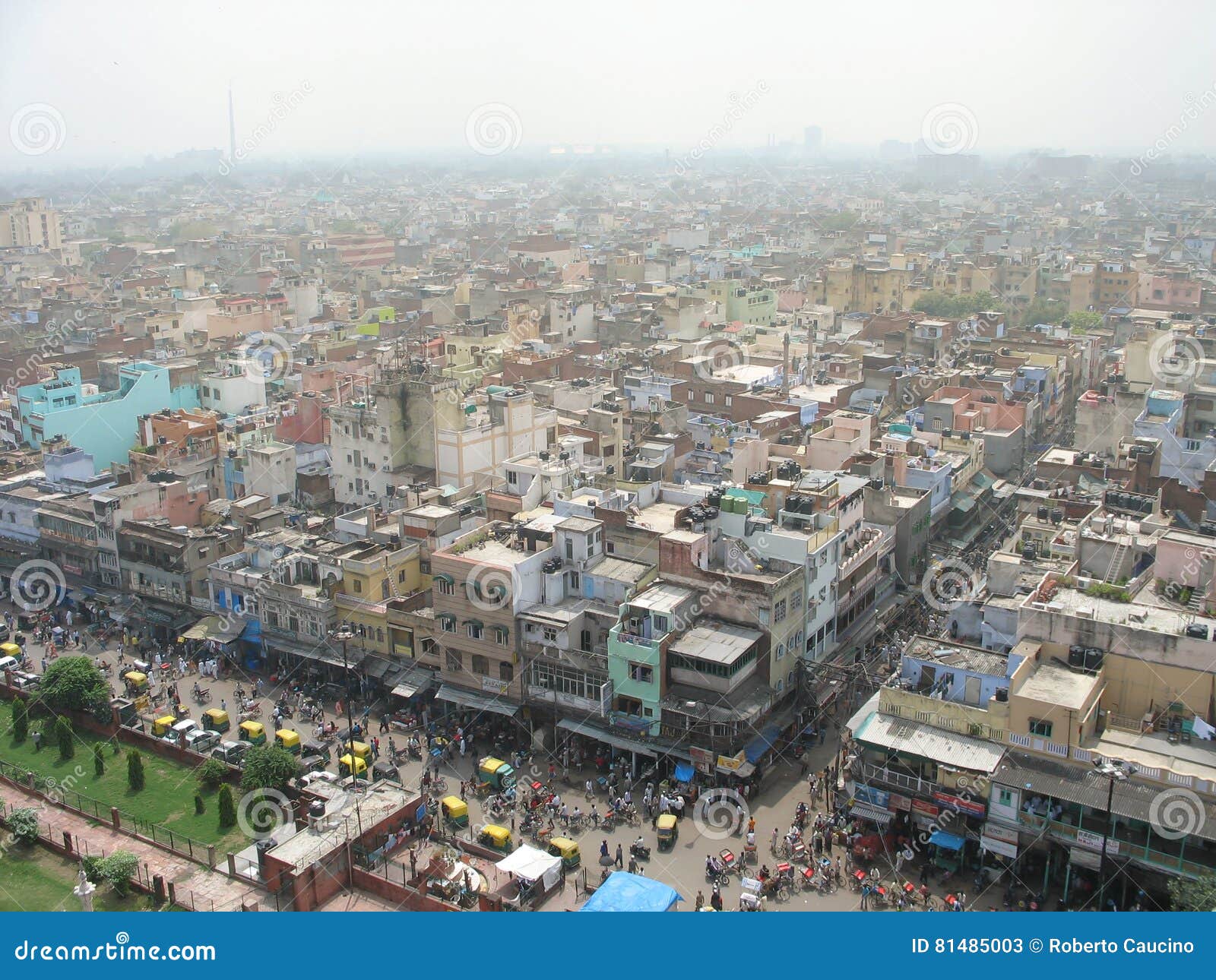 Luchtoverzicht Het Centrum Van Oud Delhi, India Stock Afbeelding