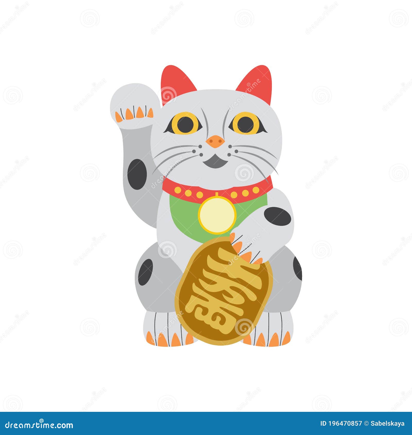 Set of different Japanese lucky cat maneki neko vector illustration.  Isolated on background. Cartoon flat vector illustration Stock Vector