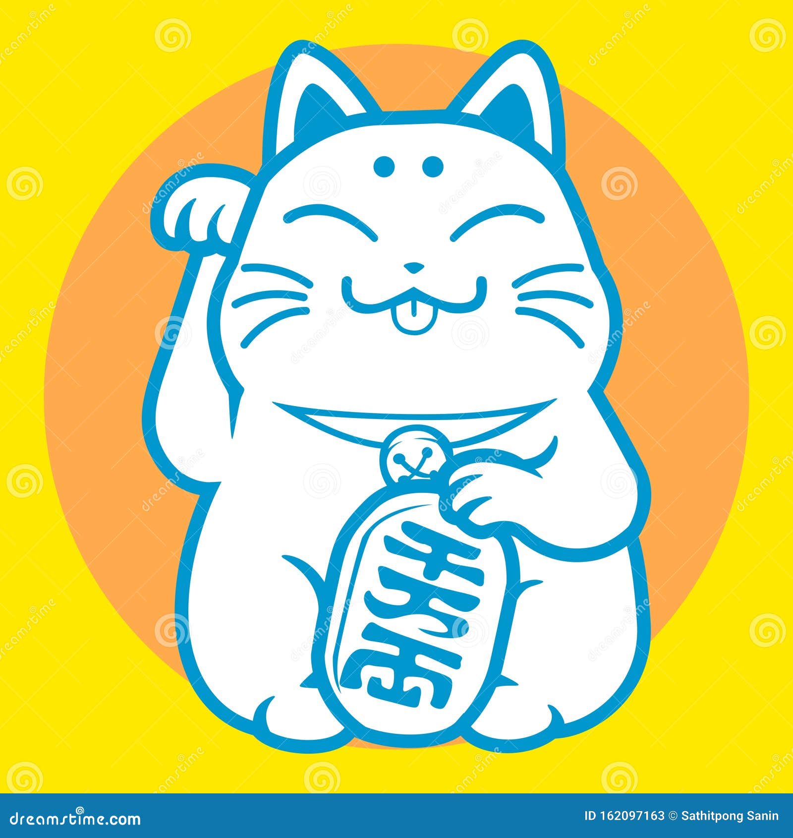 Funny lucky cat icon flat japan fortune Royalty Free Vector