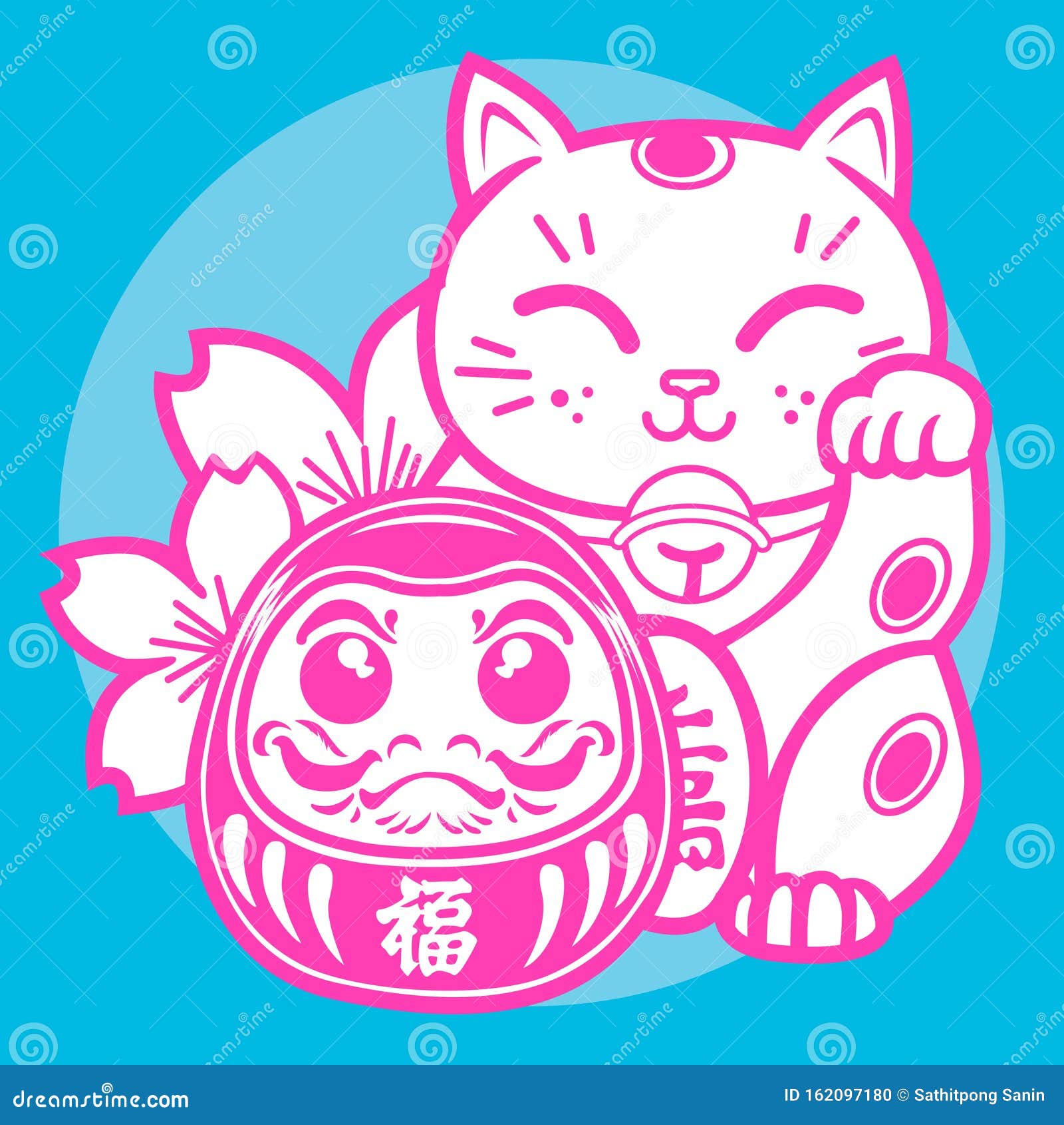 Funny lucky cat icon flat vector. Japan fortune. Cute animal