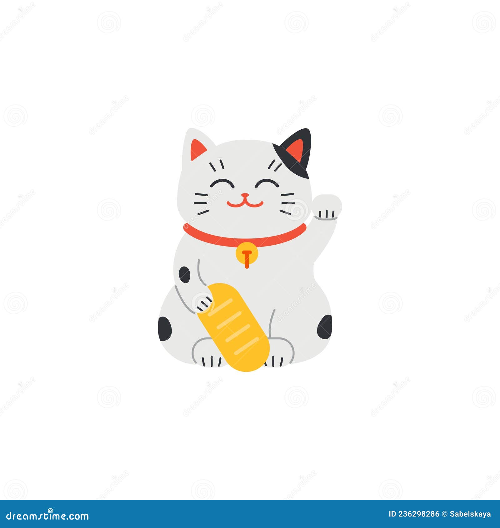 Funny lucky cat icon flat vector. Japan fortune. Cute animal