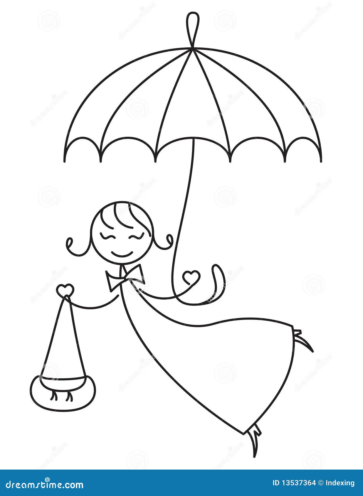 Lucky Girl Under the Umbrella Stock Illustration - Illustration of ...