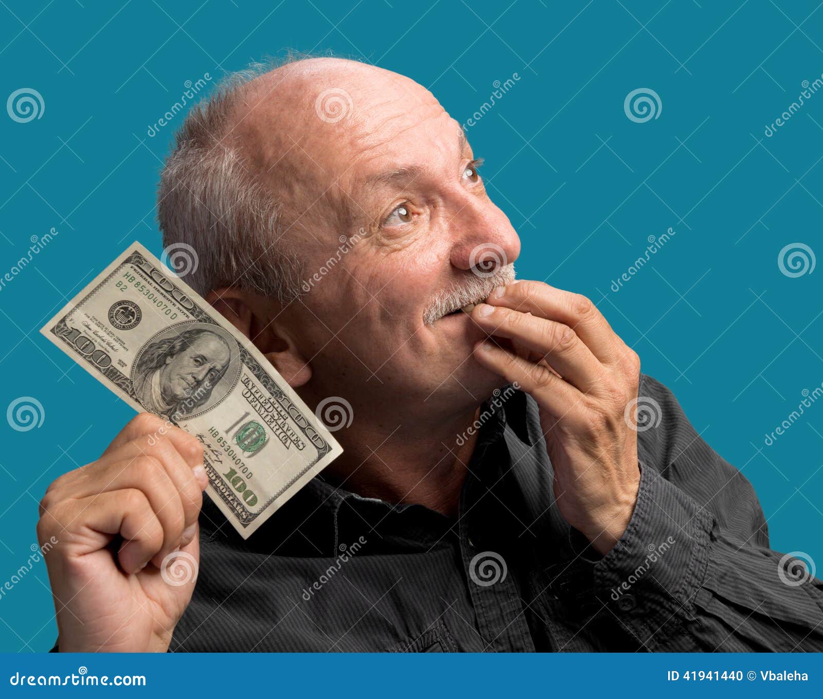 Lucky Old Man Holding Dollar Bil Stock Photo Image Of Gesture