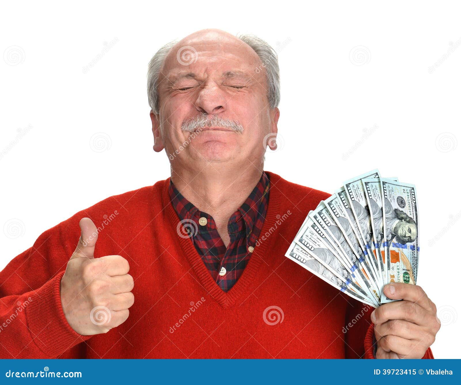 Lucky Old Man Holding Dollar Bills Stock Image Image Of Expressio