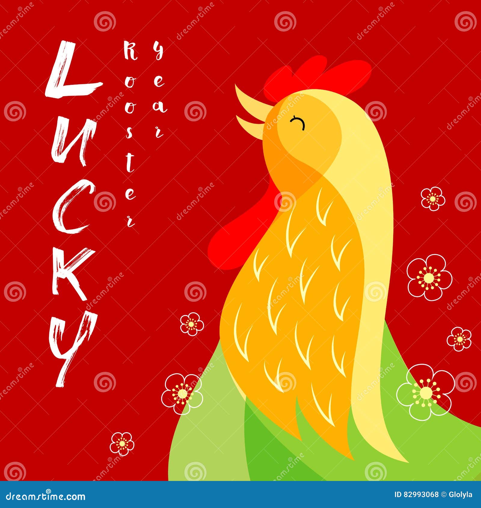 Lucky Rooster Year Card Design. Stock Vector Illustration of