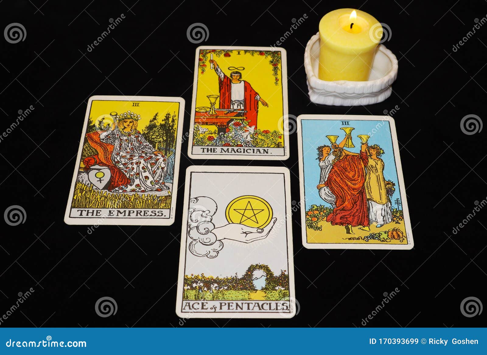 Tarot Card and Yellow Candle. Image - Image of 170393699