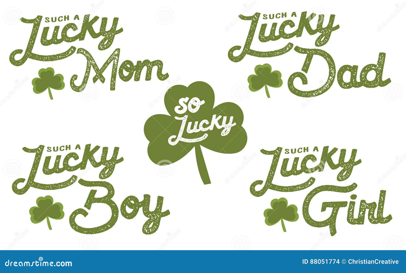 So Lucky Typographic St. Patrick`s Day Vintage Lettering Set Stock