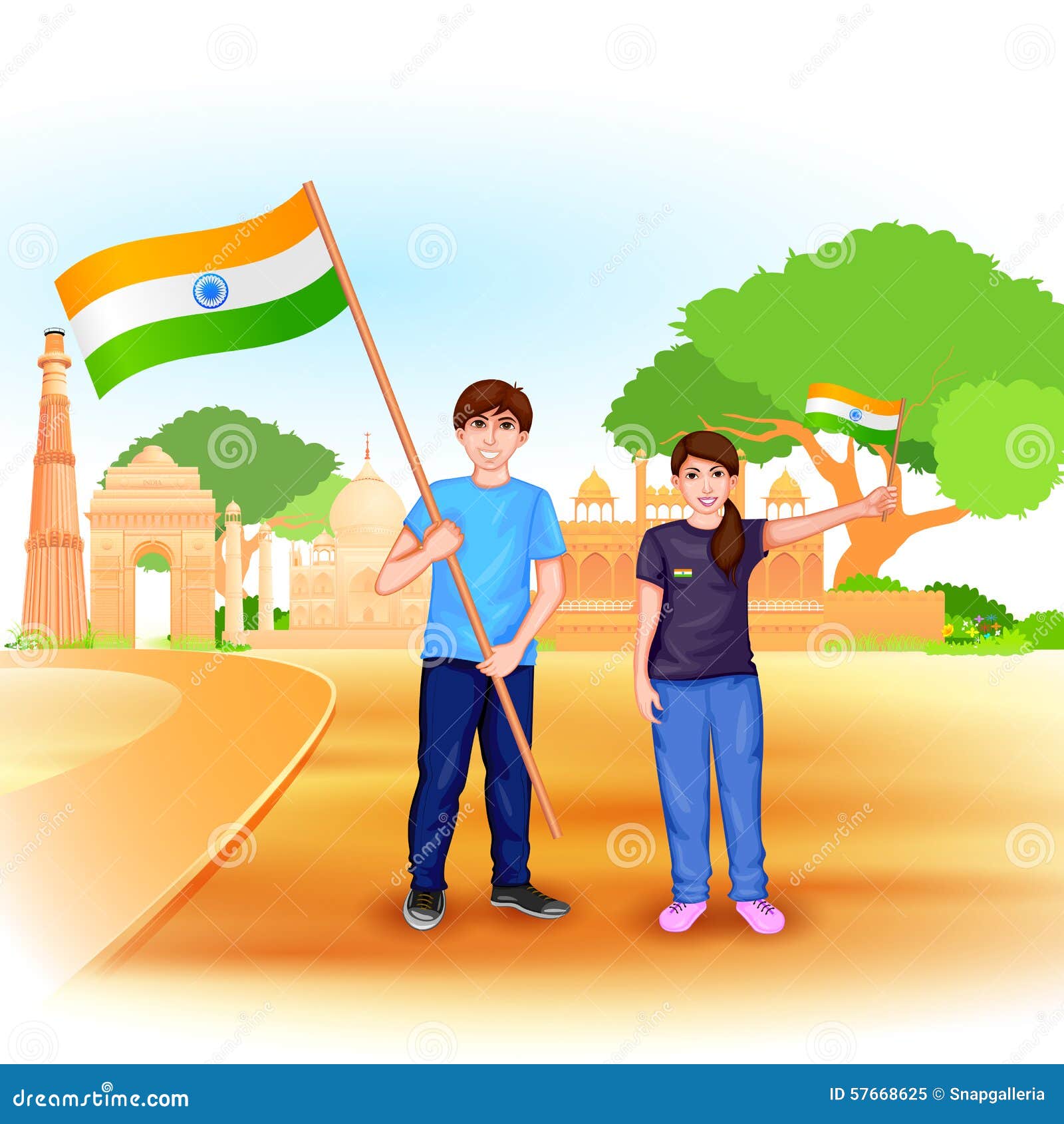 Łatwy redagować wektorową ilustrację ludzie z indianin flaga odświętności wolnością India