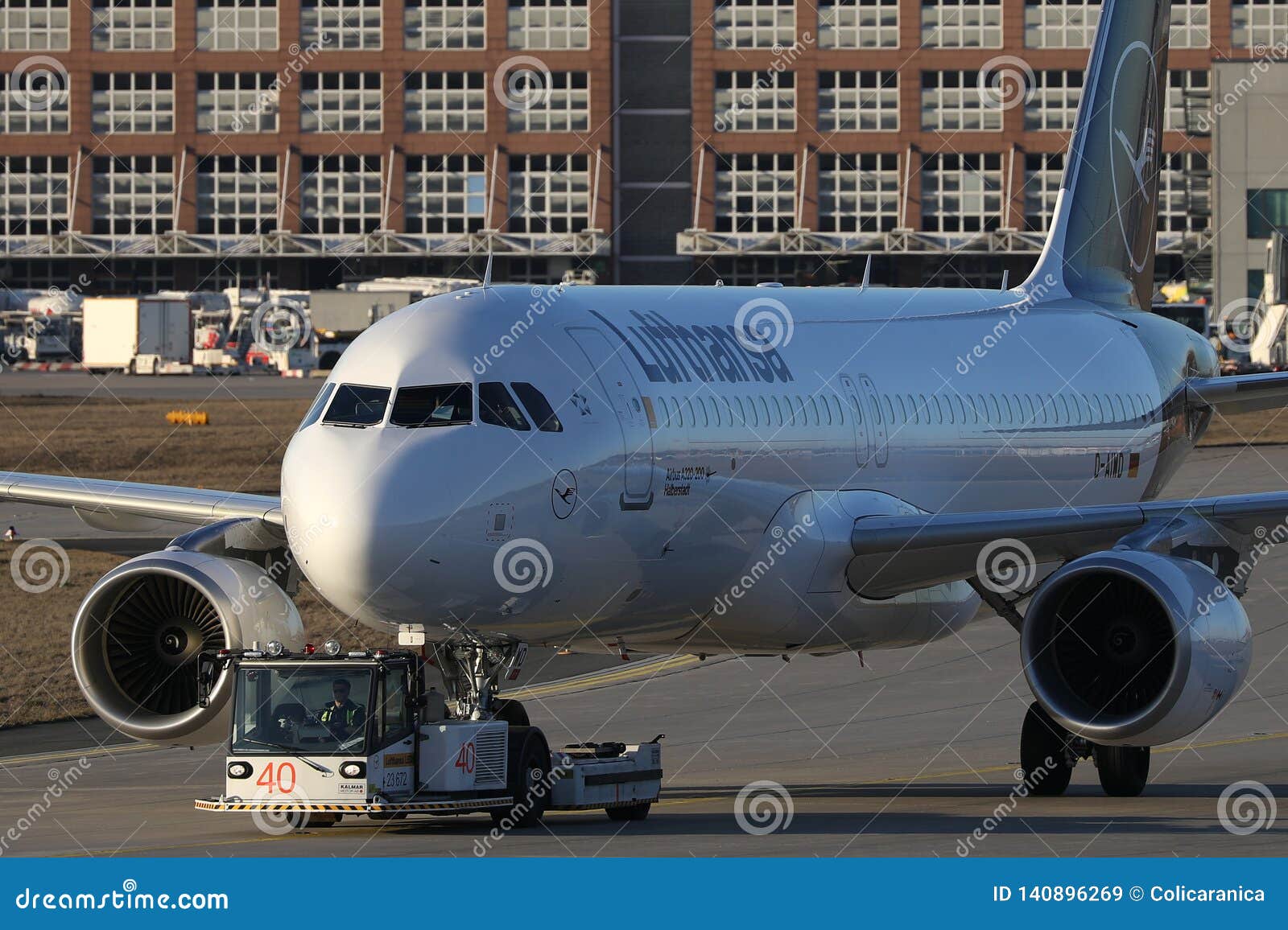 Lufthansa plane being towed in Frankfurt Airport, FRA