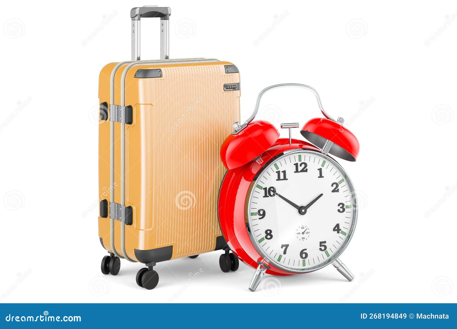 Luggage with Alarm Clock. 3D Rendering Stock Illustration
