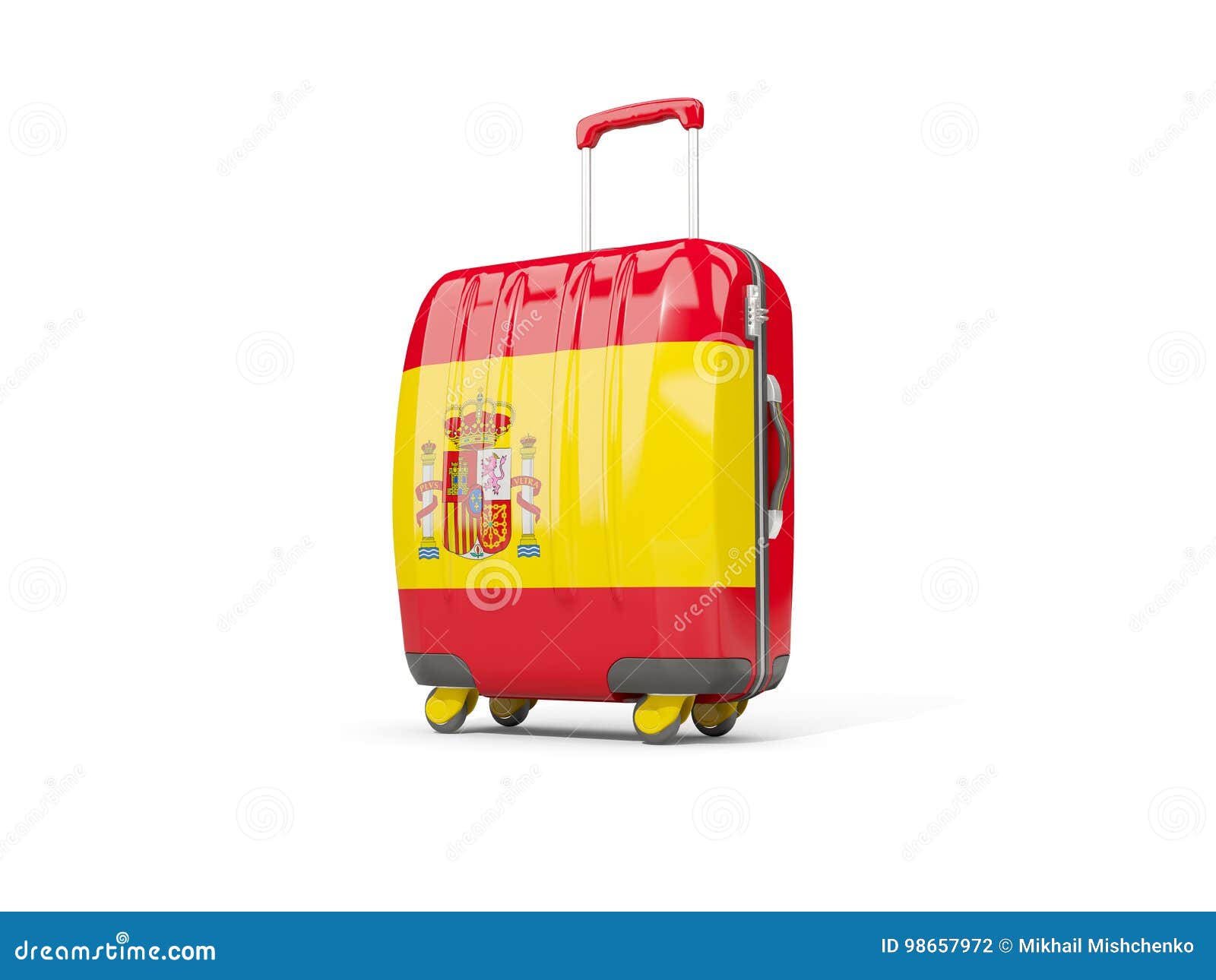 Luggage with Flag of Spain. Suitcase Isolated on White Stock
