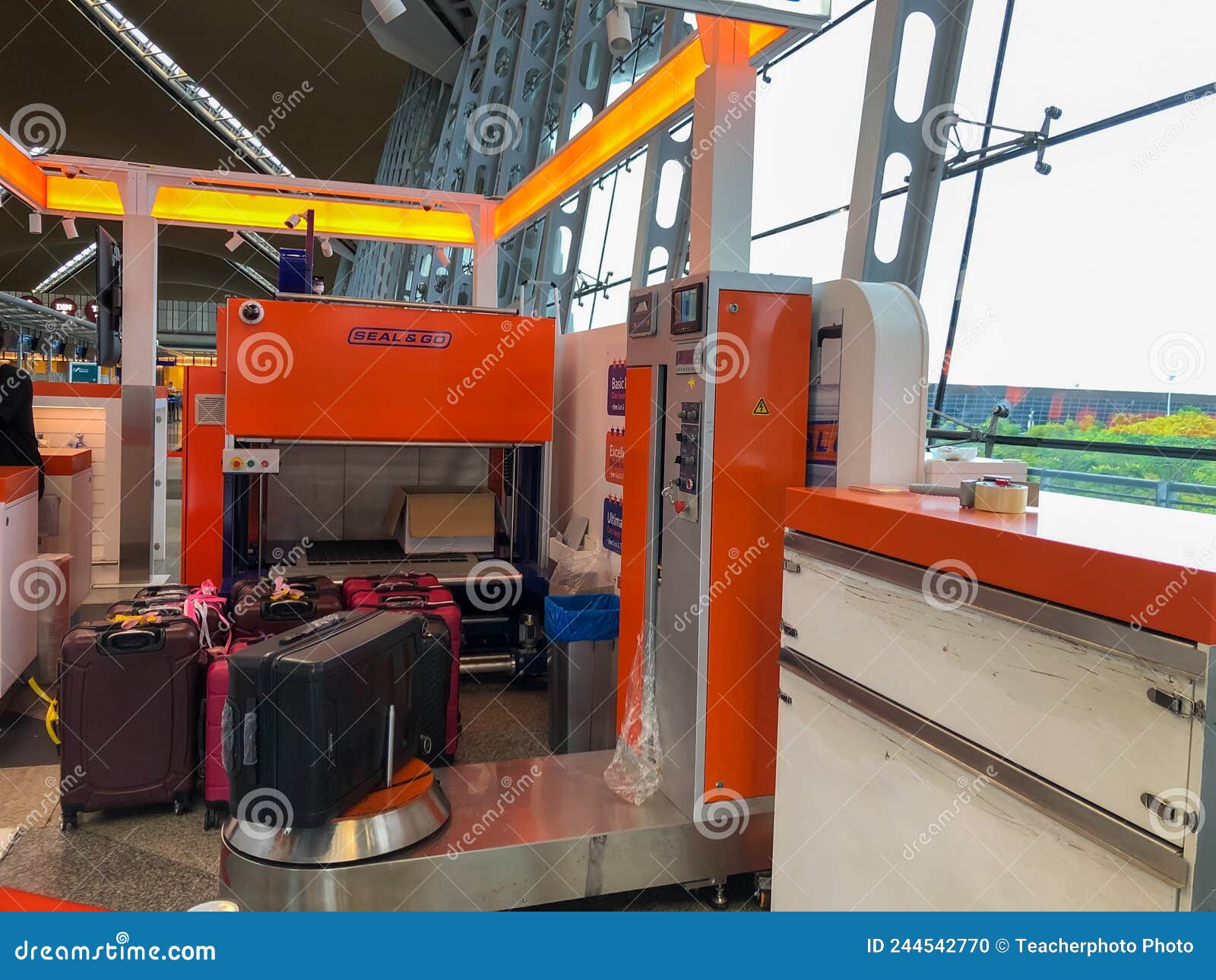 Kuala Lumpur, April 4, 2022Luggage Wrap Machine at the Airport