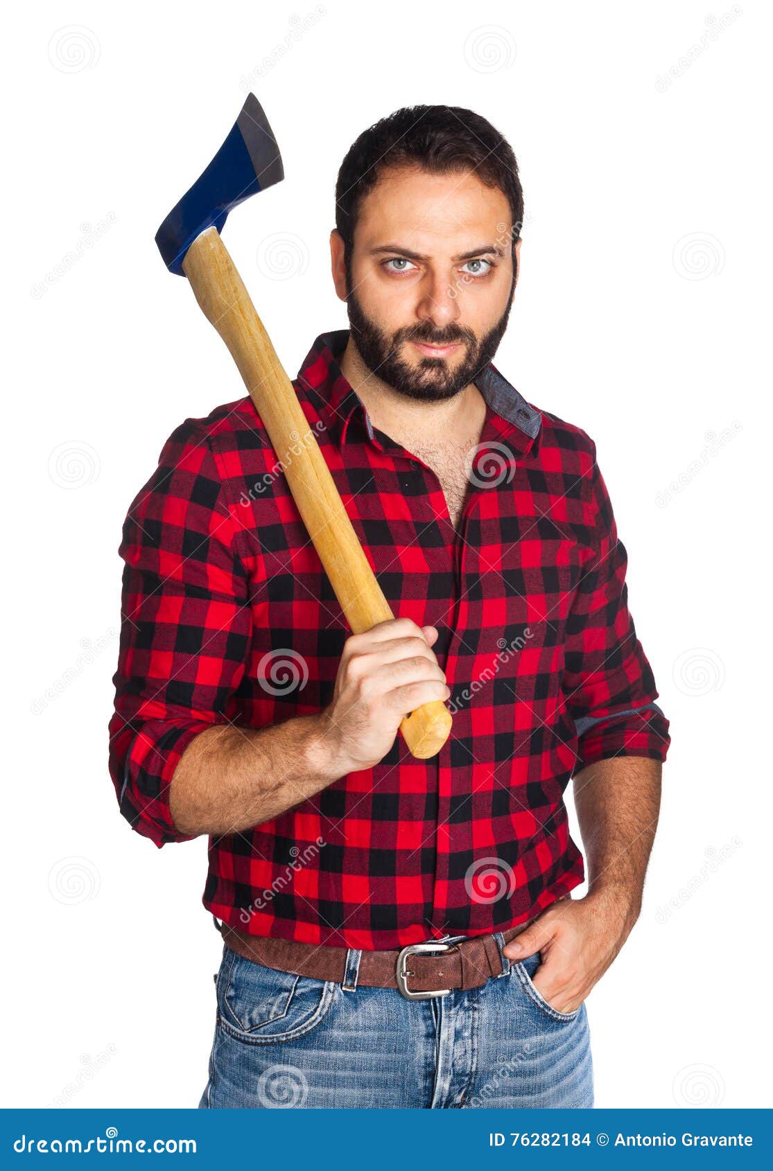 Lumberjack with Plaid Shirt Stock Photo Image of jeans, handyman