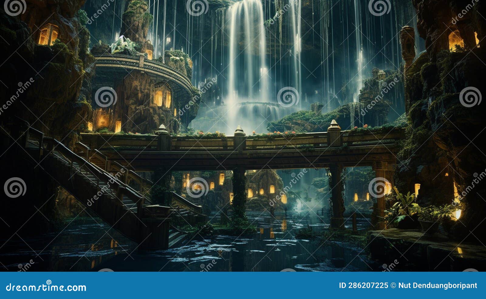 luminescent cascade: techno jungle's enchanted waterfall