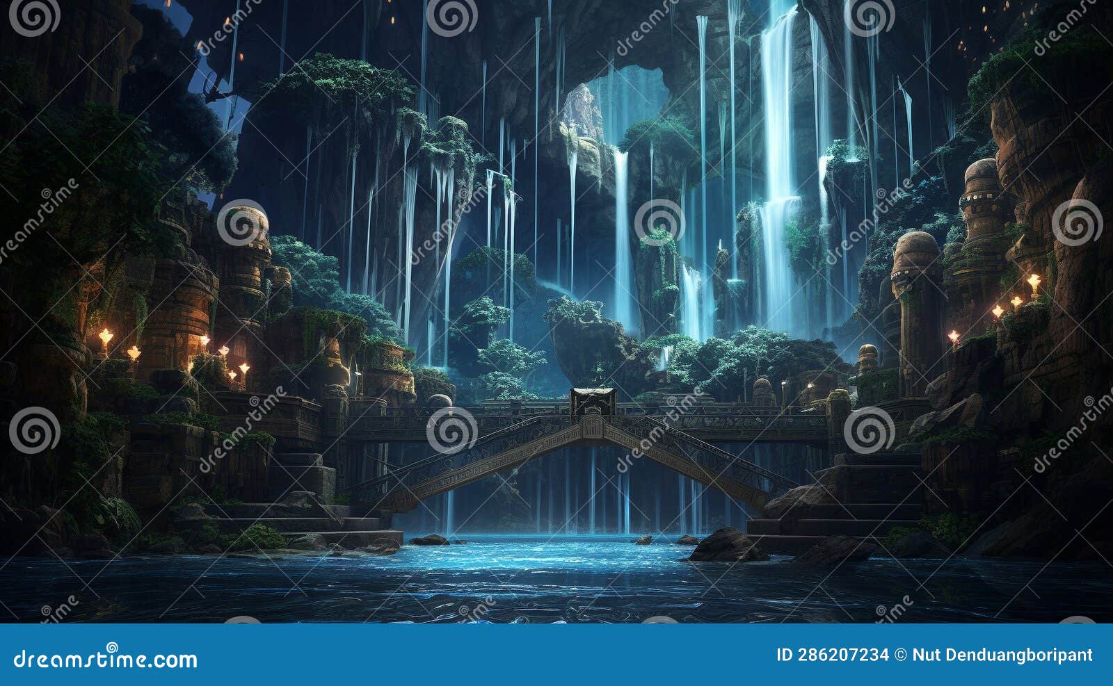 luminescent cascade: techno jungle's enchanted waterfall
