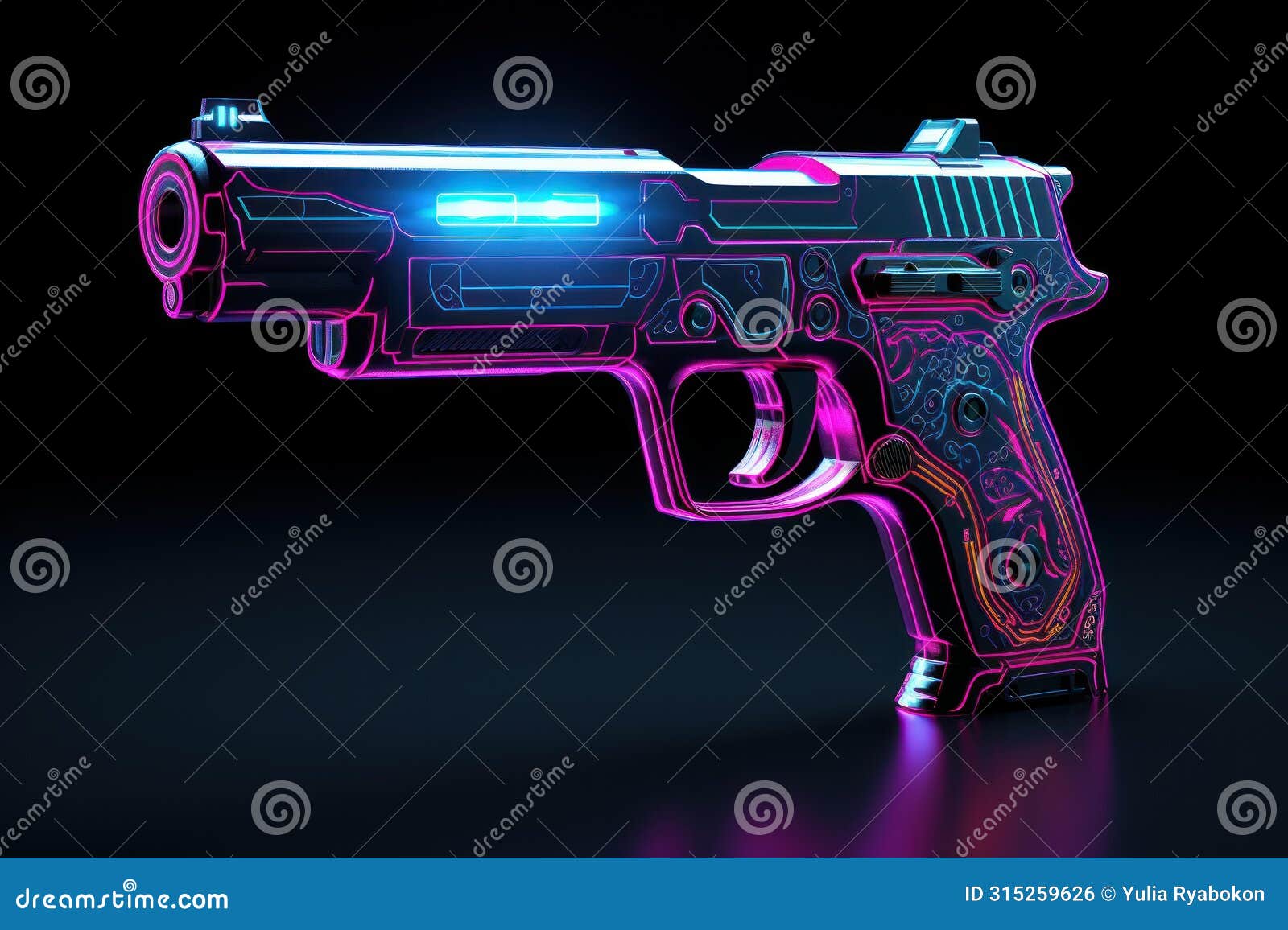 luminescent neon pistol arcade gun. generate ai