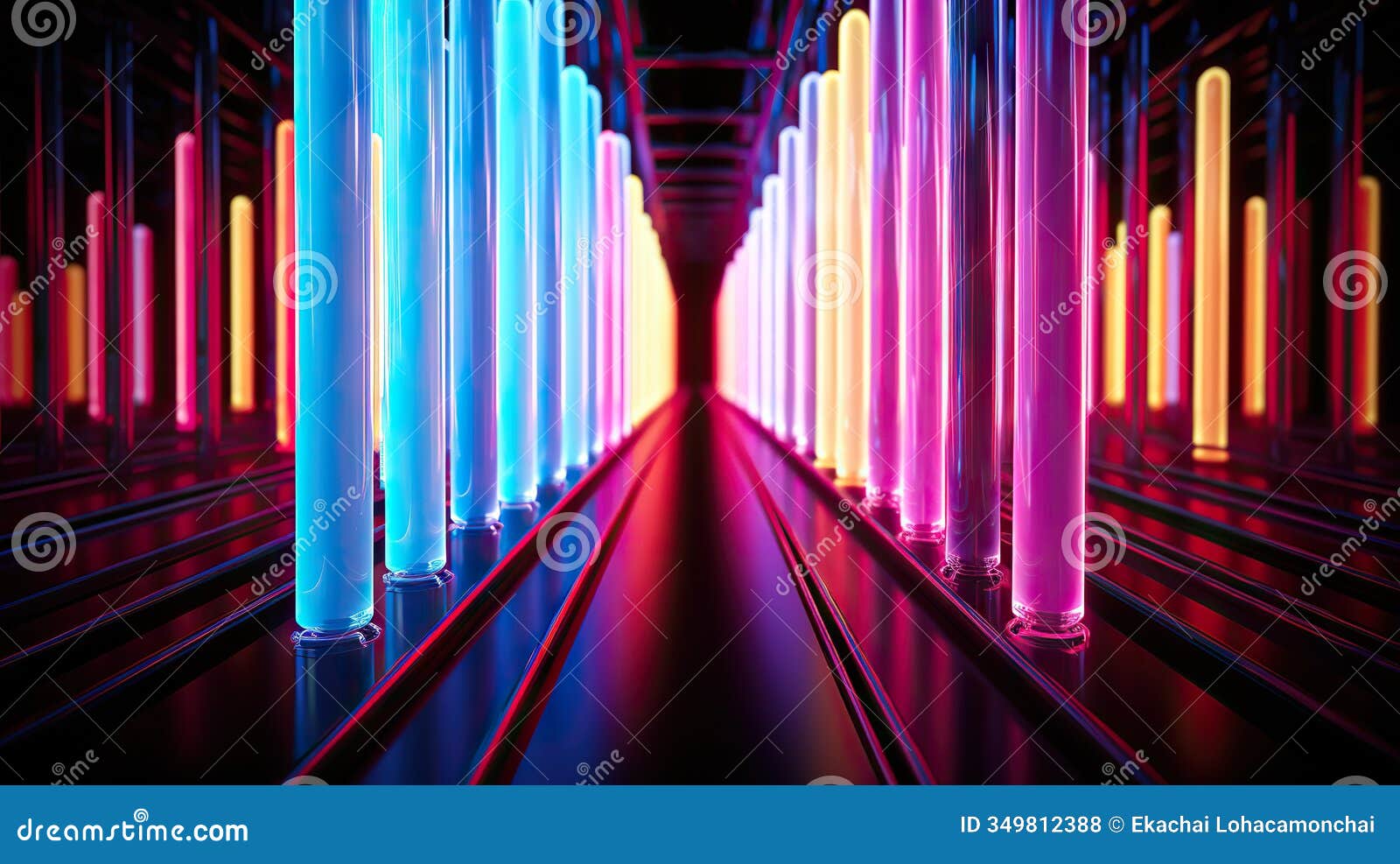 luminous elegance neon glowing light tubes on black background, vintage retro charm in an abstract vertical background composition