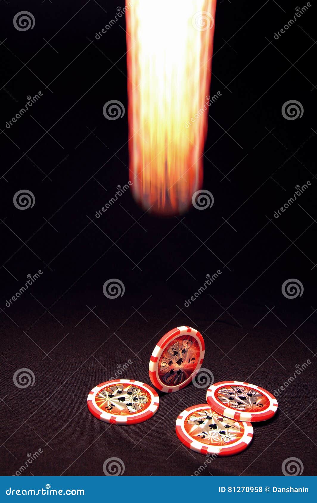 Luminous Falling Poker Chip on Black Background Stock Photo Image of