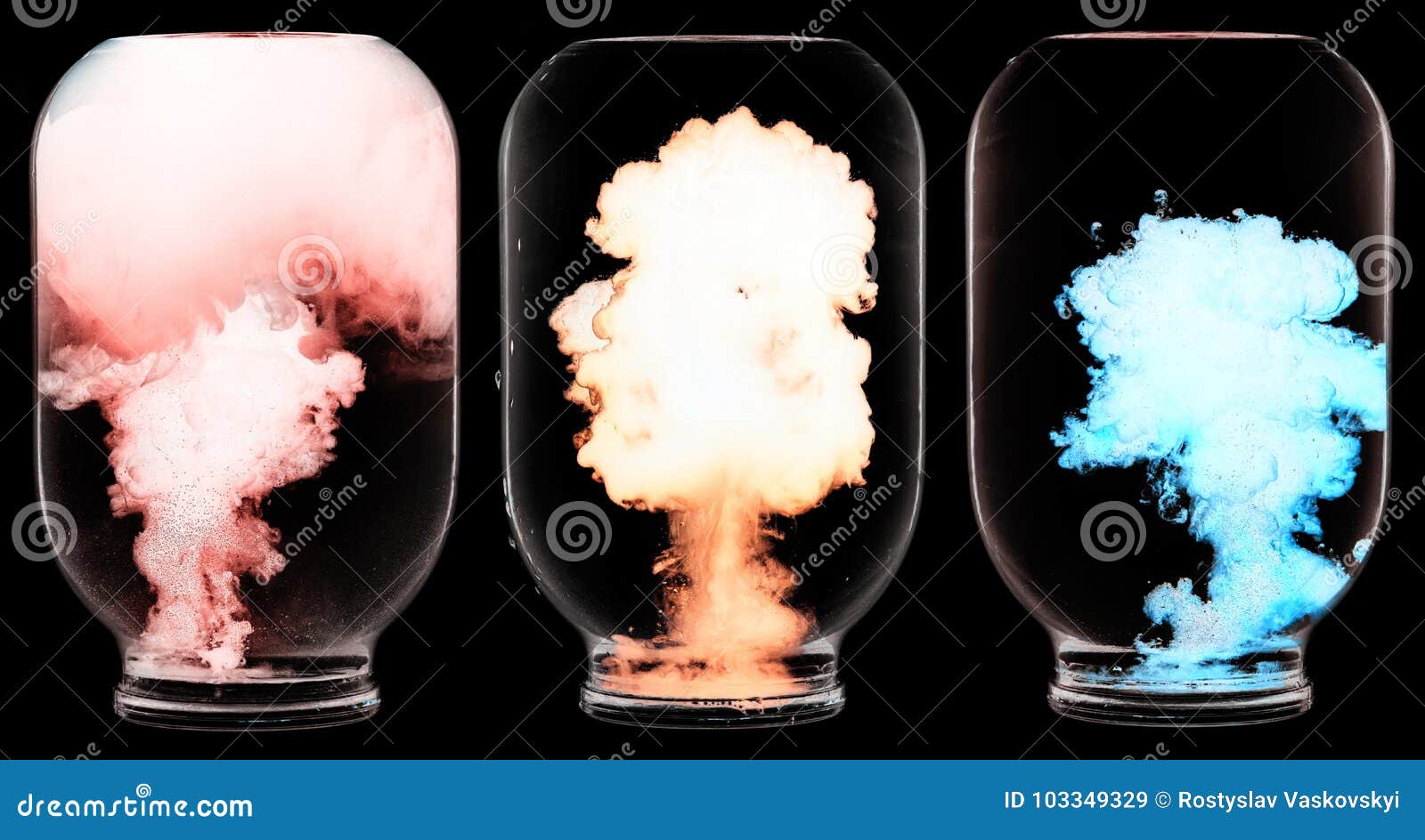 Luminous paint swirling in water. Splashes of paint in a glass jar. Psychedelic poster.