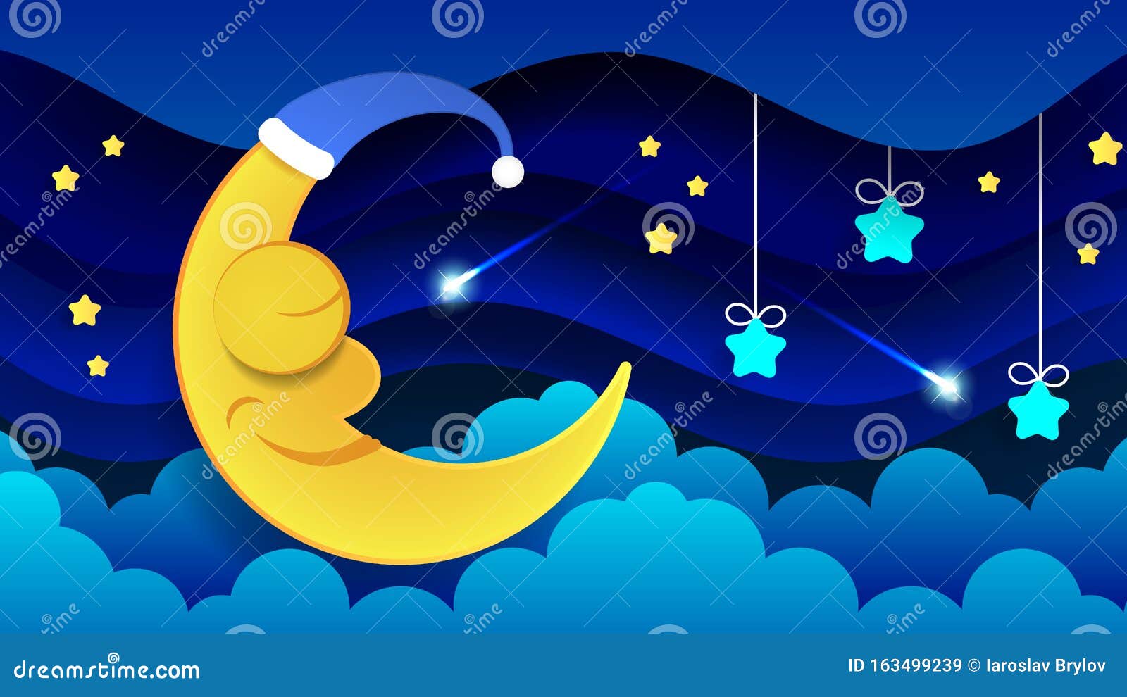 Luna De Dibujo En El Cielo Nocturno Noche Buena Para Los Niños Ilustración  Brillante Adecuada Para Tarjeta De Saludo, Cartel O T Ilustración del  Vector - Ilustración de bebé, amor: 163499239