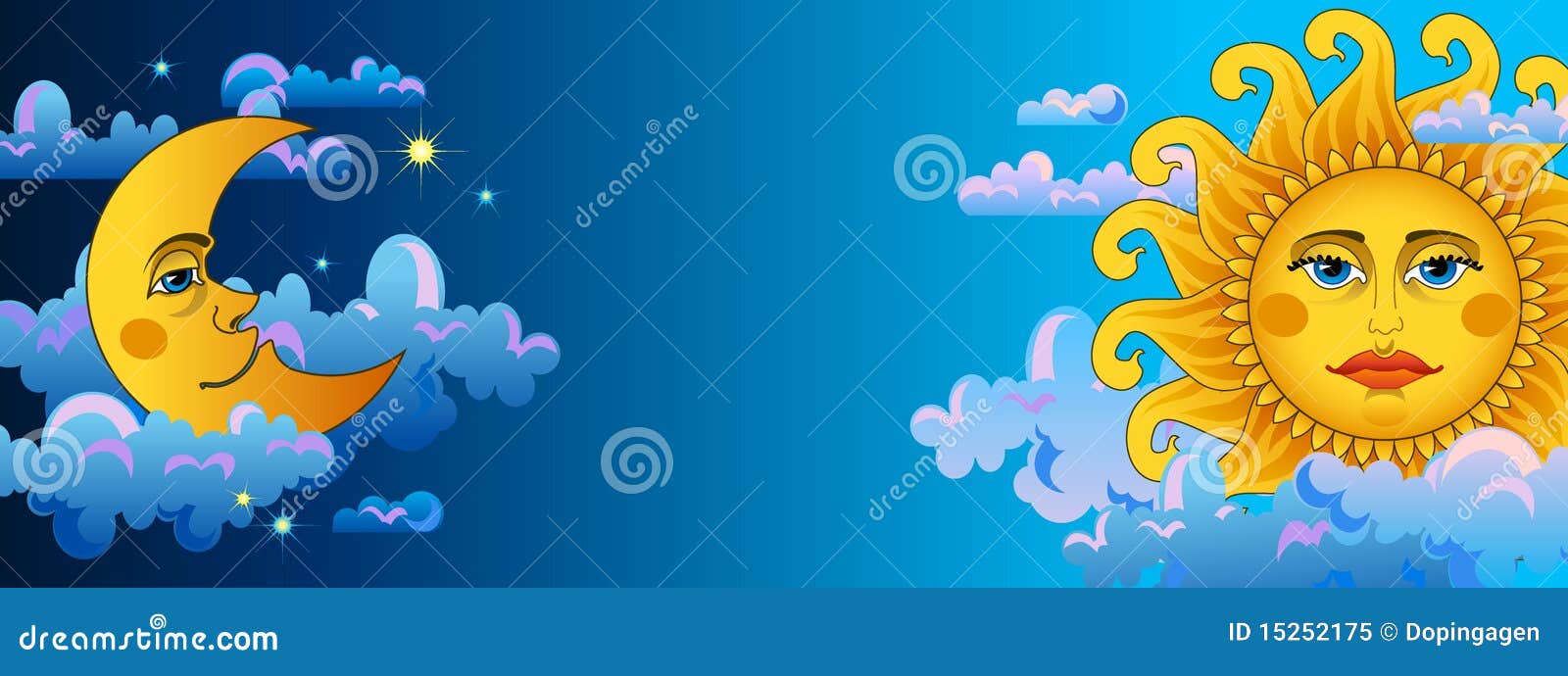 Luna E Sole Sul Cielo Scuro. Illustrazione Vettoriale Illustrazione