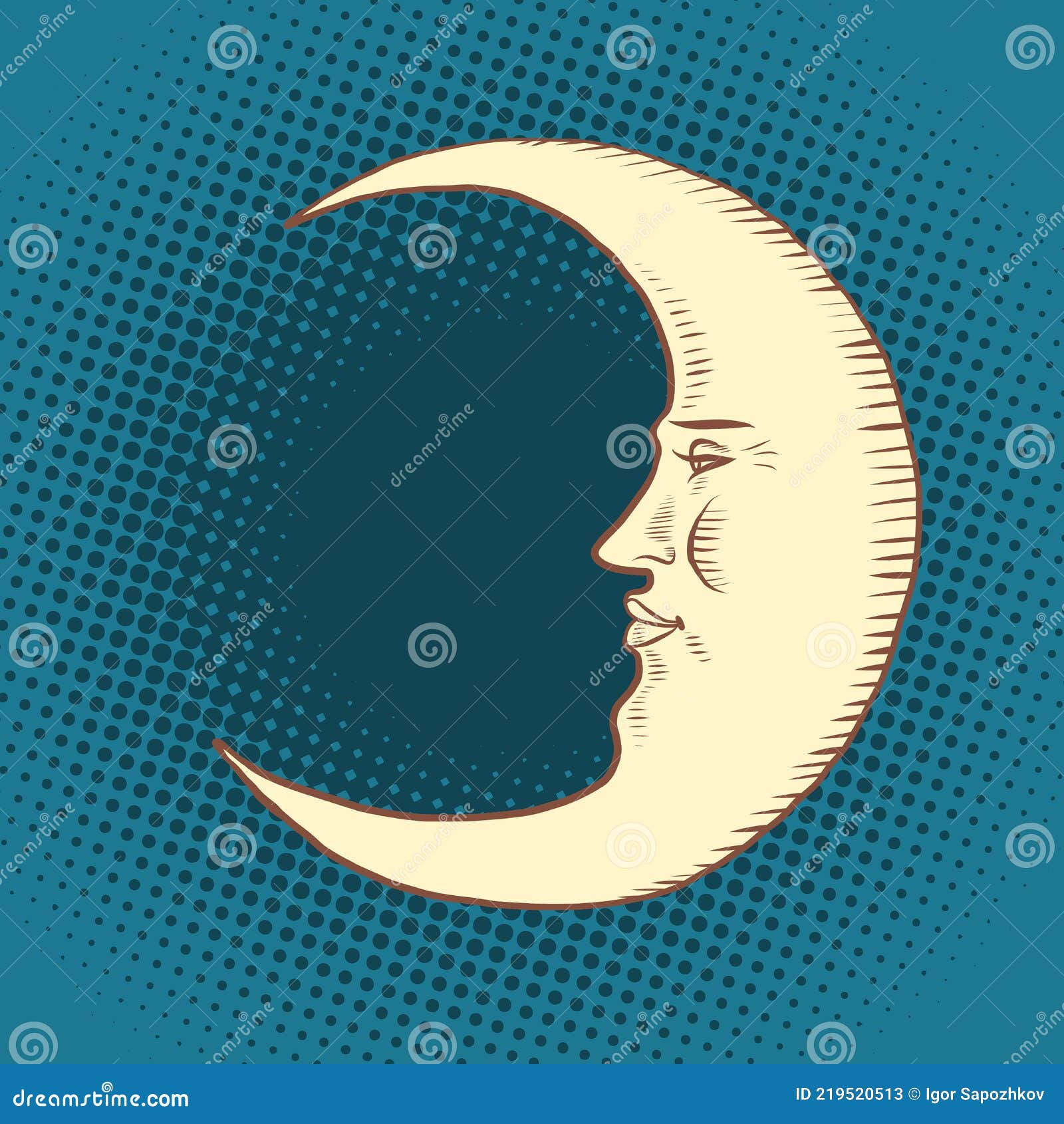 Luna Es Un Personaje. Una Media Luna En El Cielo Nocturno. Cara Ilustración  del Vector - Ilustración de animal, cosmos: 219520513