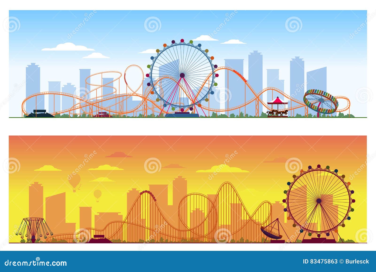 Luna Park Concept. Amusing Entertainment Amusement Stock Vector