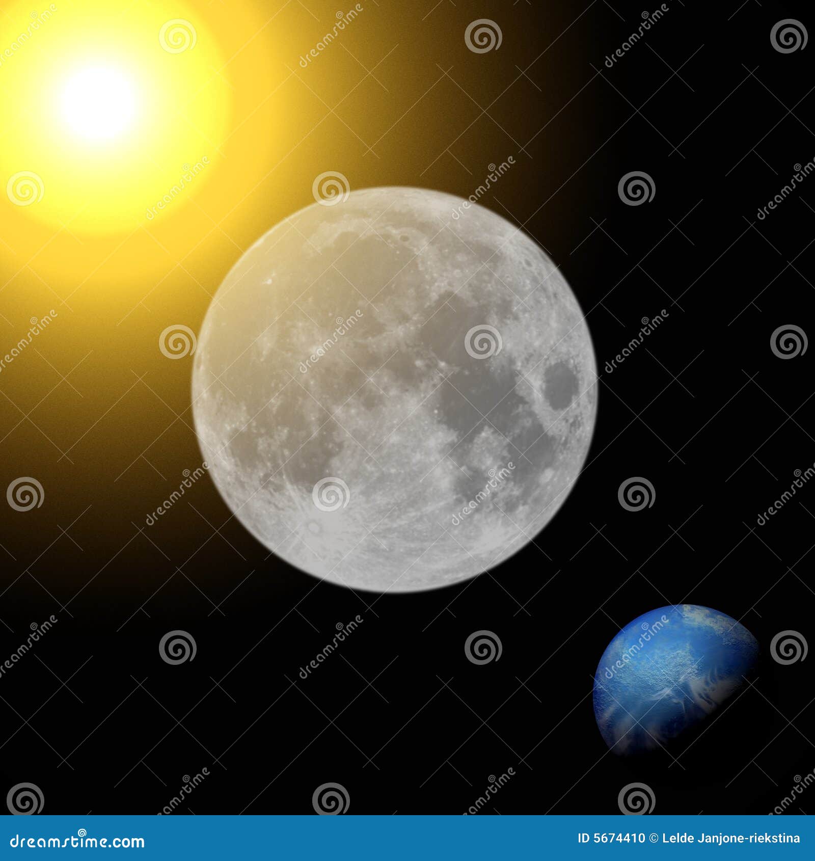 Luna Piena, Terra Del E Sole Illustrazione di Stock