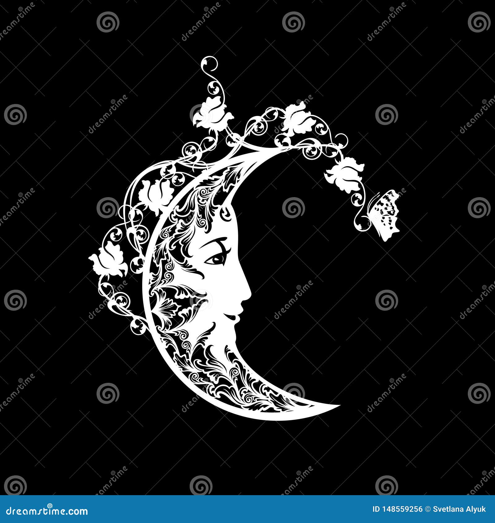 Luna Y Flores Crecientes - Diseño Del Vector De Las Buenas Noches  Ilustración del Vector - Ilustración de fairytale, decorativo: 148559256
