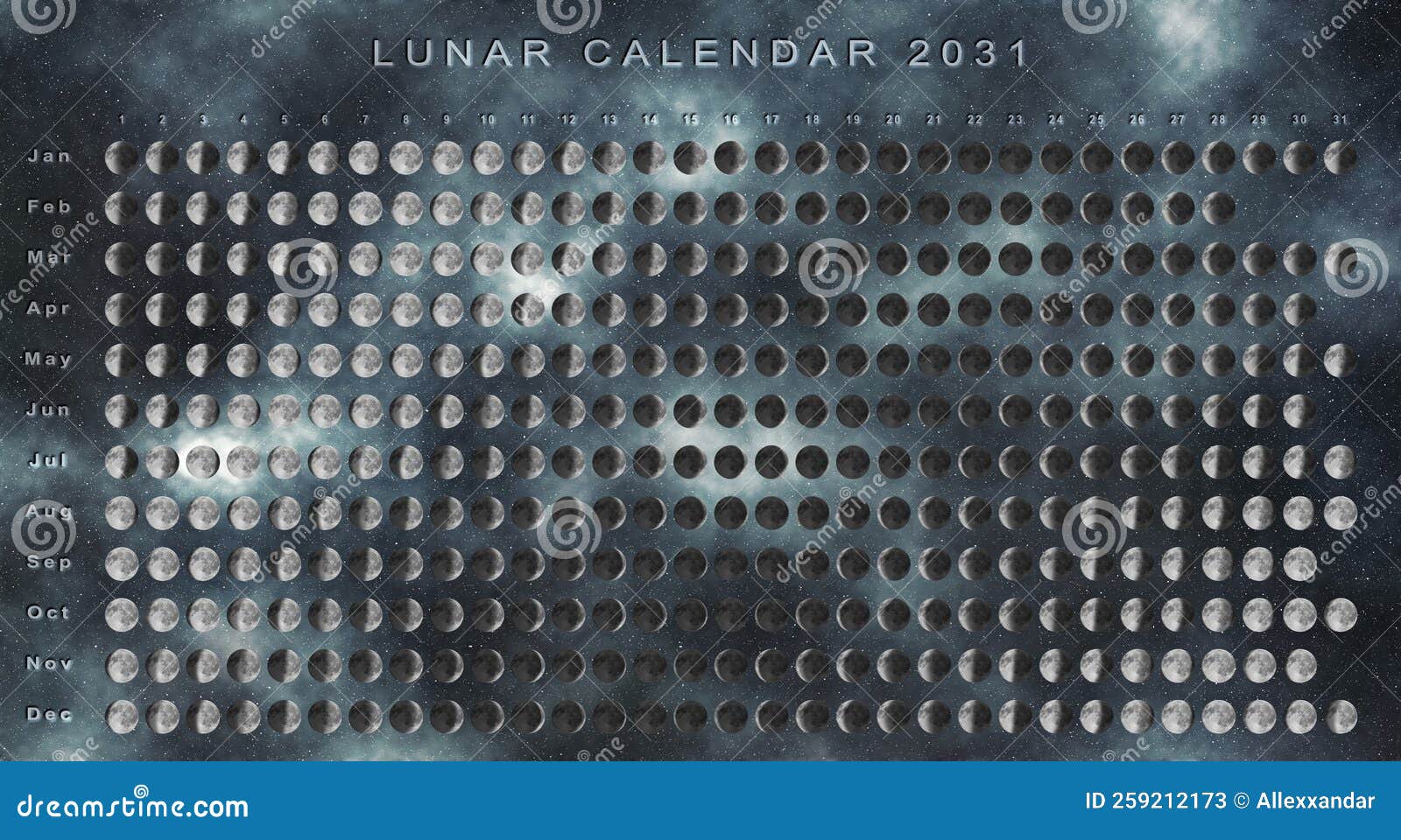 Lunar Calendar 2031 Southern Hemisphere Stock Photo | CartoonDealer.com ...