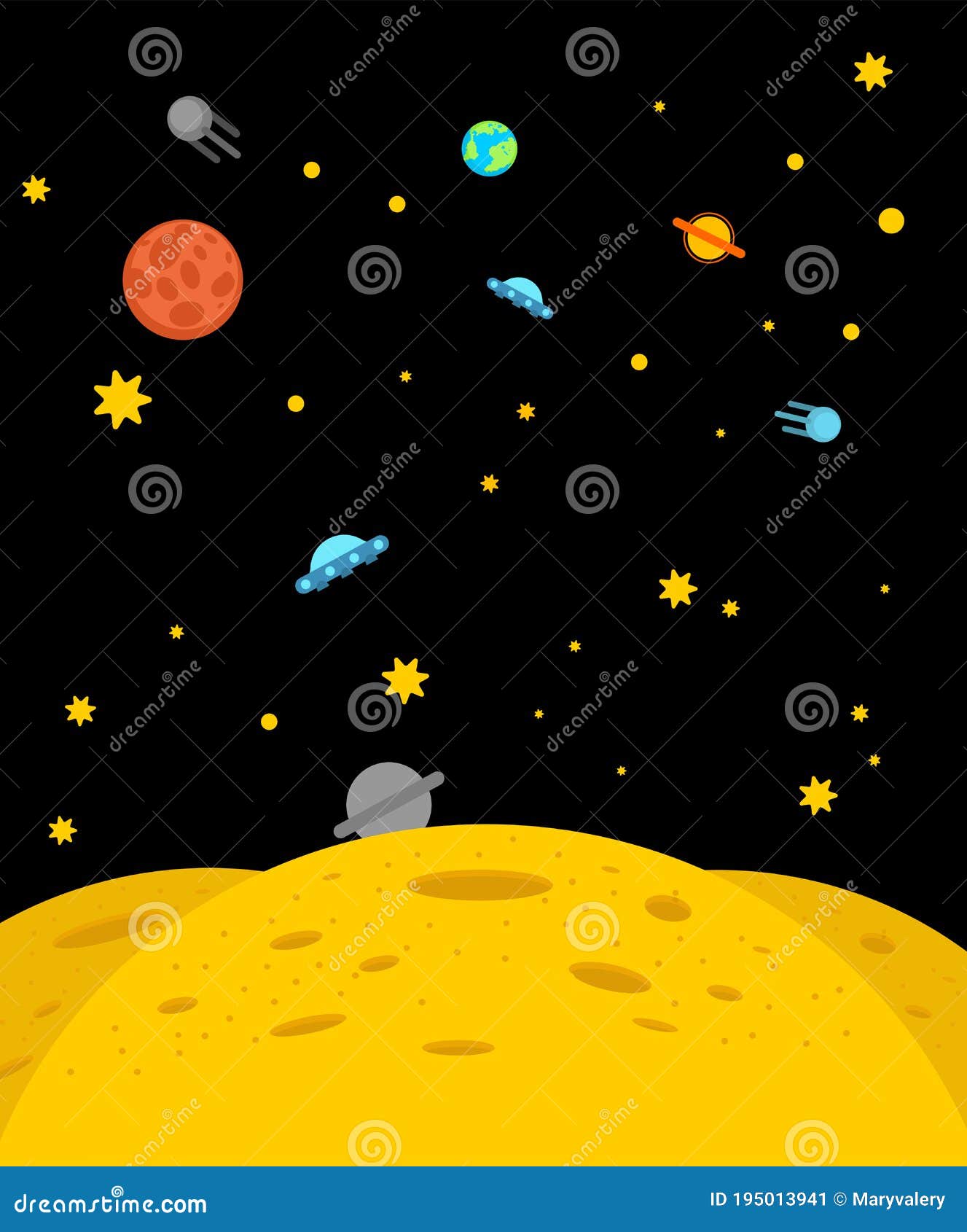 lunar landscape. moon surface background. craters and volcanoes. yellow planet