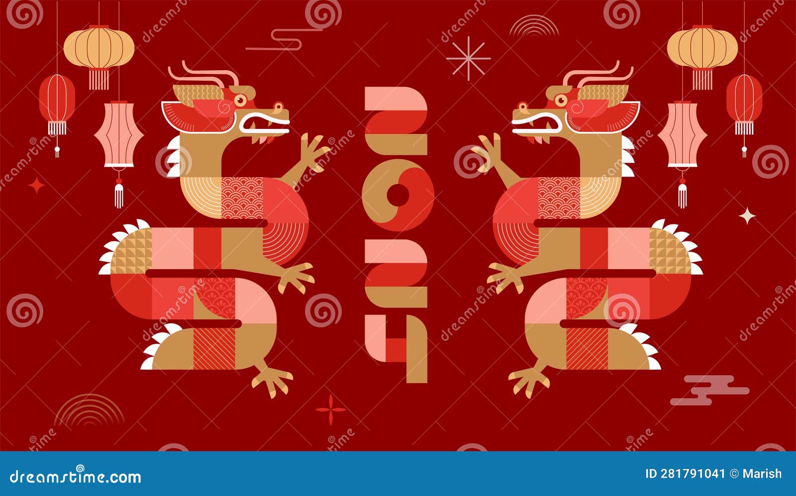 lunar new year background, banner, chinese new year 2024 , year of the dragon. geometric modern style