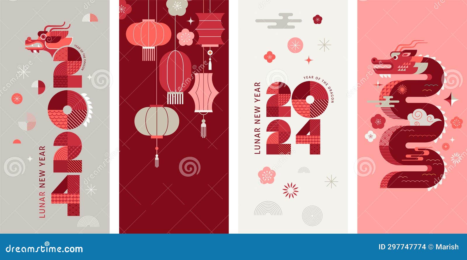 lunar new year background, banners, story templates, chinese new year 2024 , year of the dragon. geometric modern style