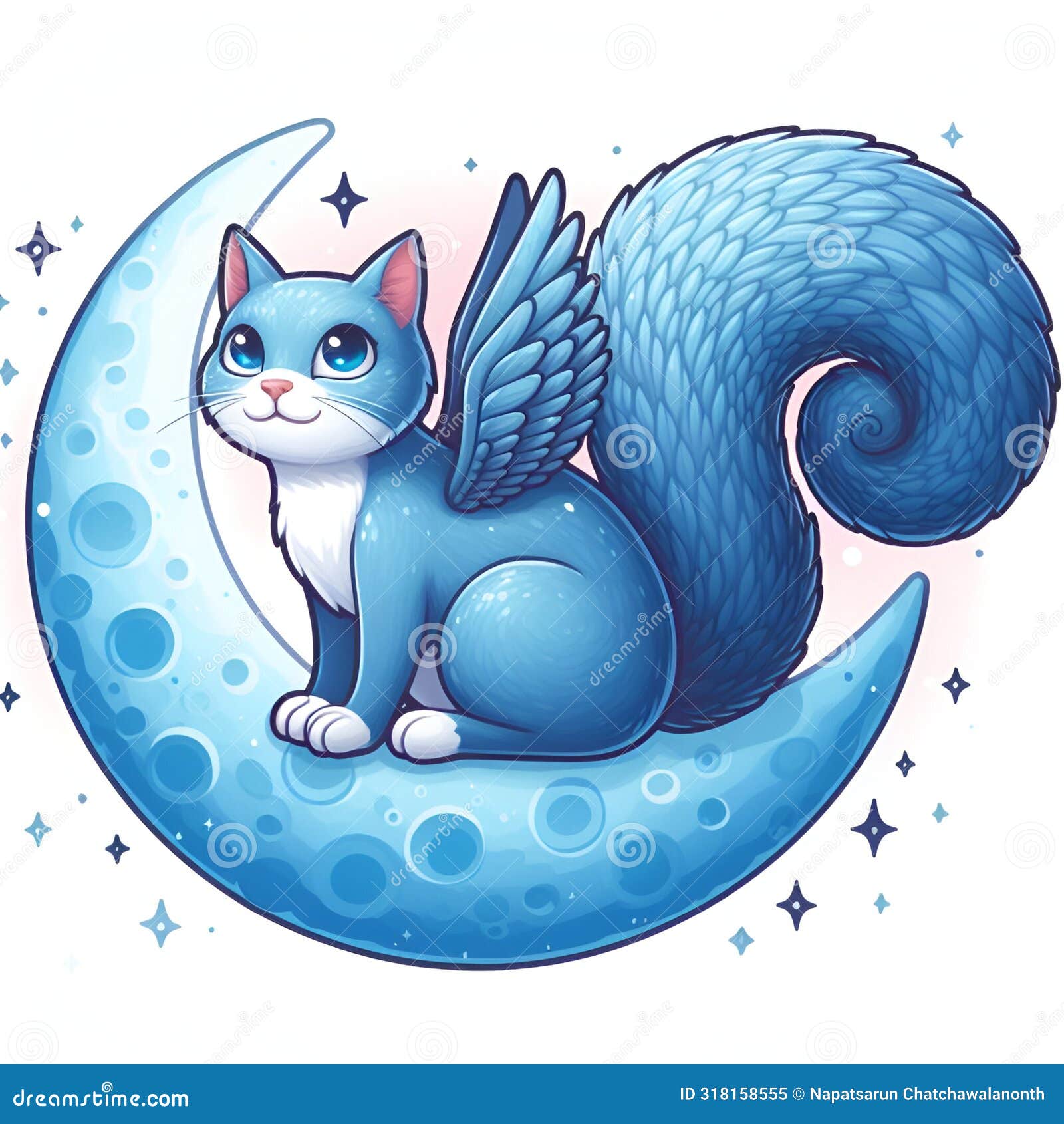 lunar serenity: graceful squirrel-tailed cat.